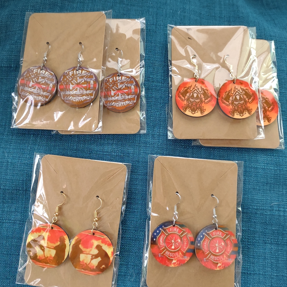 6 Pairs Of Firefighter Themed Earrings Sets